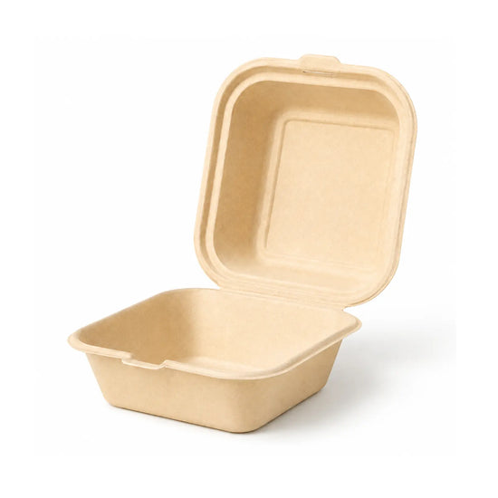 6" x 6" Compostable Clamshell Containers | 500 Count Case