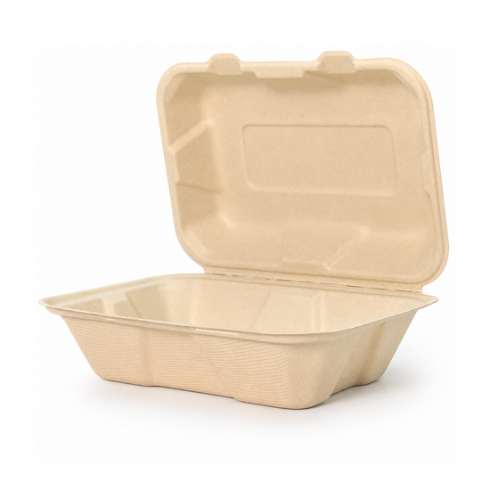 9" x 6" x 3" Compartment Compostable Clamshell Containers | 500 Count Case