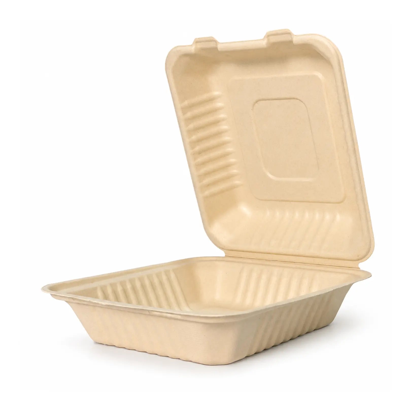 8" x 8" Compostable Clamshell Containers | Bagasse | BPI Certified | PFAS Free | 200 Count Case wecare