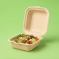 6" x 6" Compostable Clamshell Containers | Bagasse | BPI Certified | PFAS Free | 500 Count Case wecare