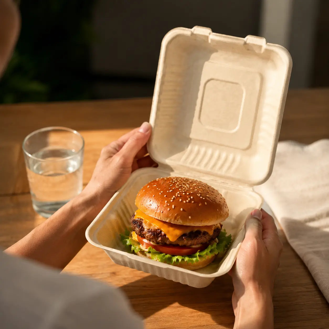 6" x 6" Compostable Clamshell Containers | Bagasse | BPI Certified | PFAS Free | 500 Count Case wecare