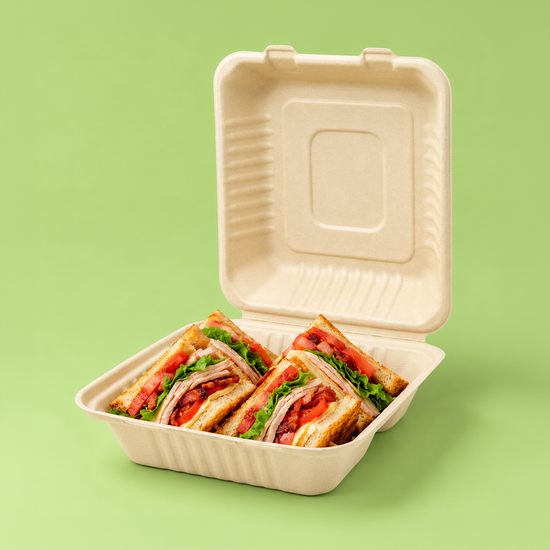 8" x 8" x 3" Compartment Compostable Clamshell Containers | 200 Count Case