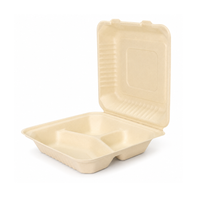 9" x 9" 3 Compartment Compostable Clamshell Containers | 250 Count Case wecare